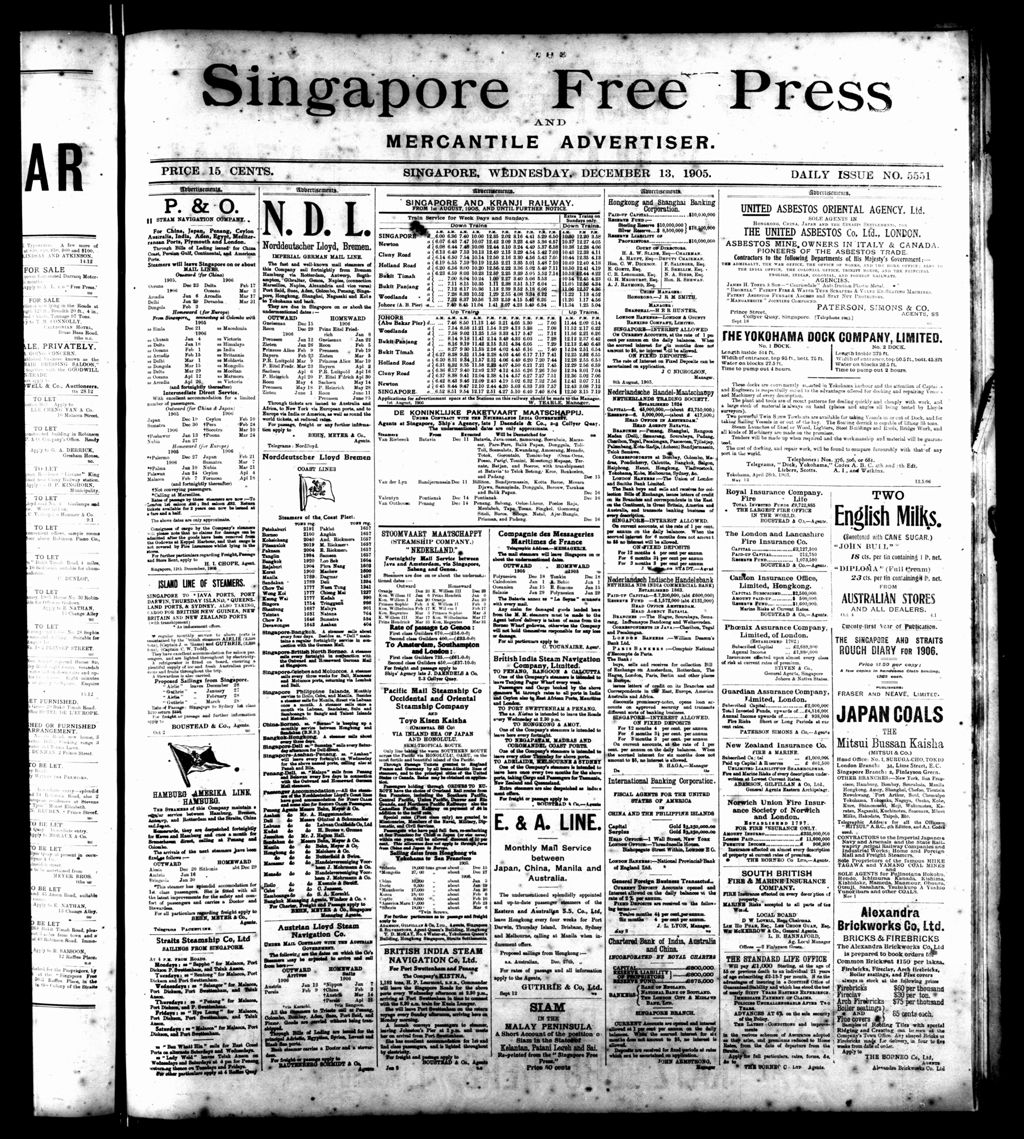 Miniature of Singapore Free Press and Mercantile Advertiser 13 December 1905