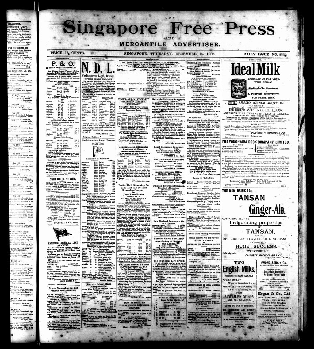 Miniature of Singapore Free Press and Mercantile Advertiser 14 December 1905