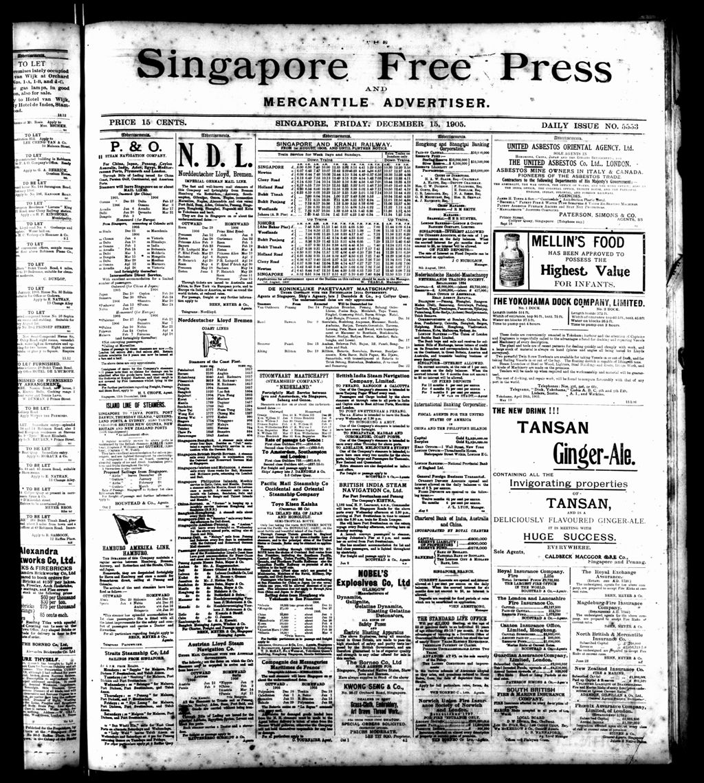 Miniature of Singapore Free Press and Mercantile Advertiser 15 December 1905