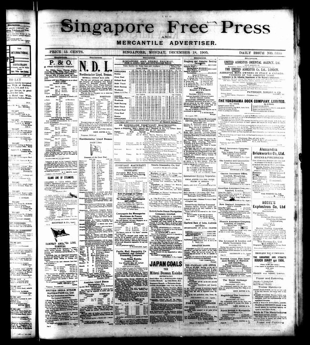 Miniature of Singapore Free Press and Mercantile Advertiser 18 December 1905