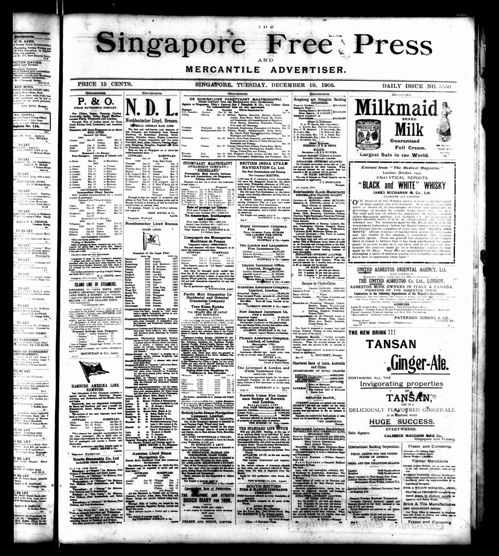 Miniature of Singapore Free Press and Mercantile Advertiser 19 December 1905