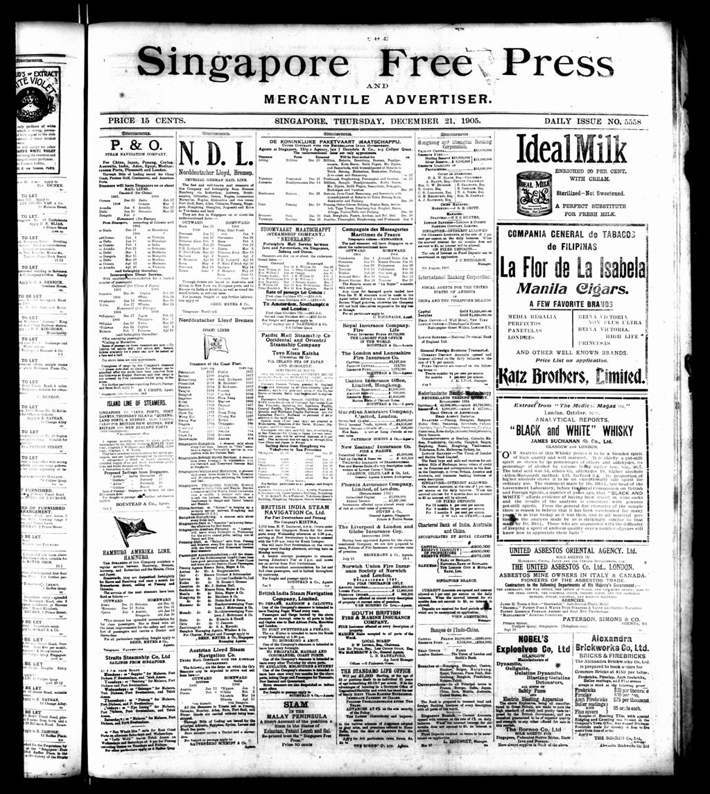 Miniature of Singapore Free Press and Mercantile Advertiser 21 December 1905