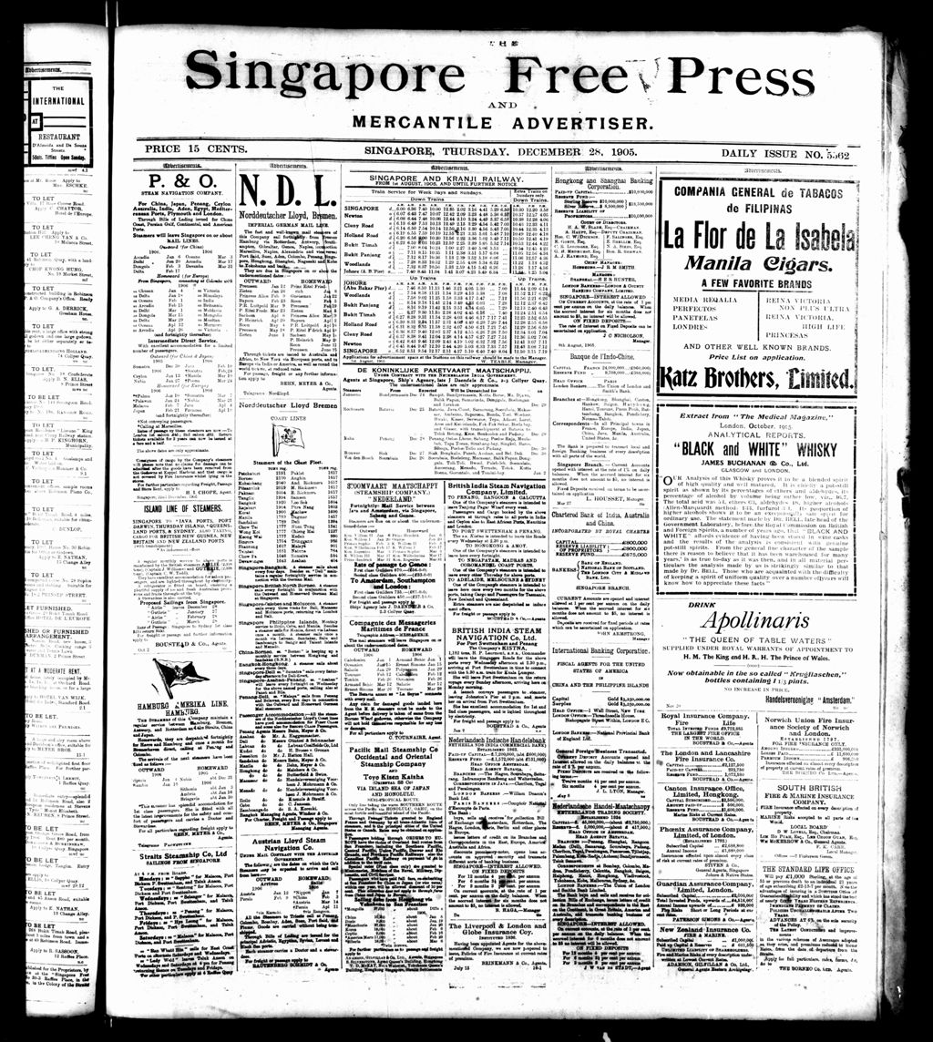 Miniature of Singapore Free Press and Mercantile Advertiser 28 December 1905