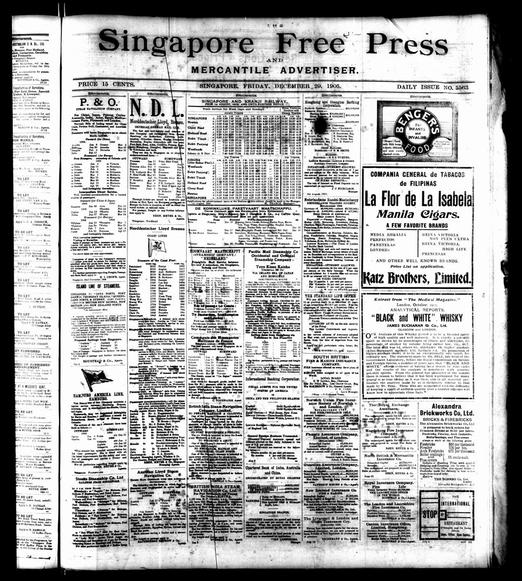 Miniature of Singapore Free Press and Mercantile Advertiser 29 December 1905