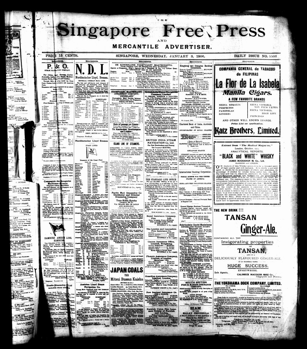 Miniature of Singapore Free Press and Mercantile Advertiser 03 January 1906