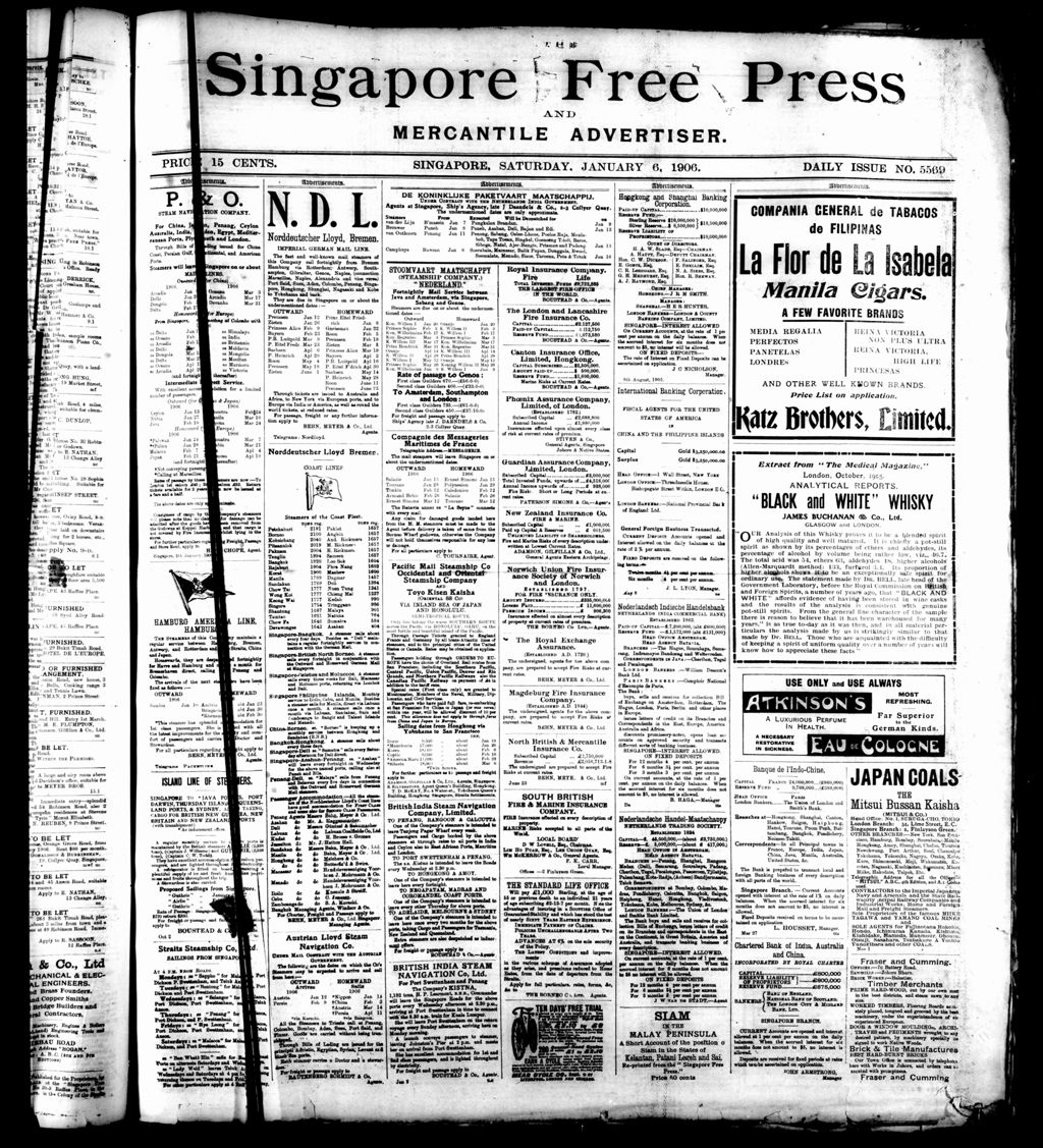 Miniature of Singapore Free Press and Mercantile Advertiser 06 January 1906