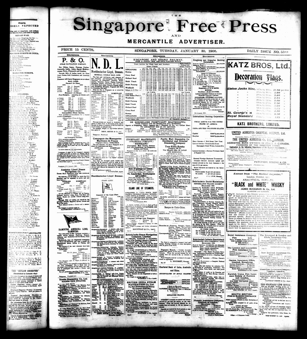 Miniature of Singapore Free Press and Mercantile Advertiser 30 January 1906