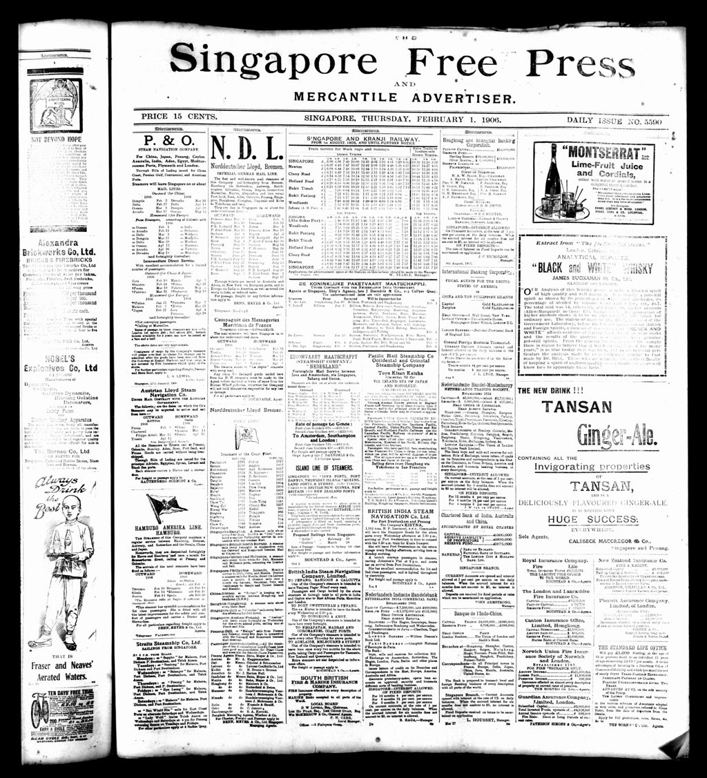 Miniature of Singapore Free Press and Mercantile Advertiser 01 February 1906