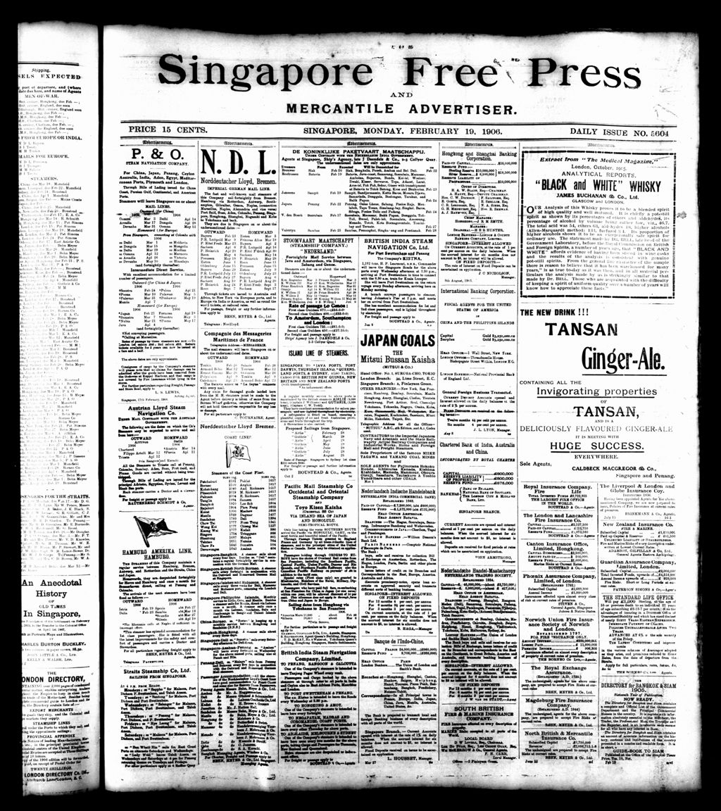 Miniature of Singapore Free Press and Mercantile Advertiser 19 February 1906