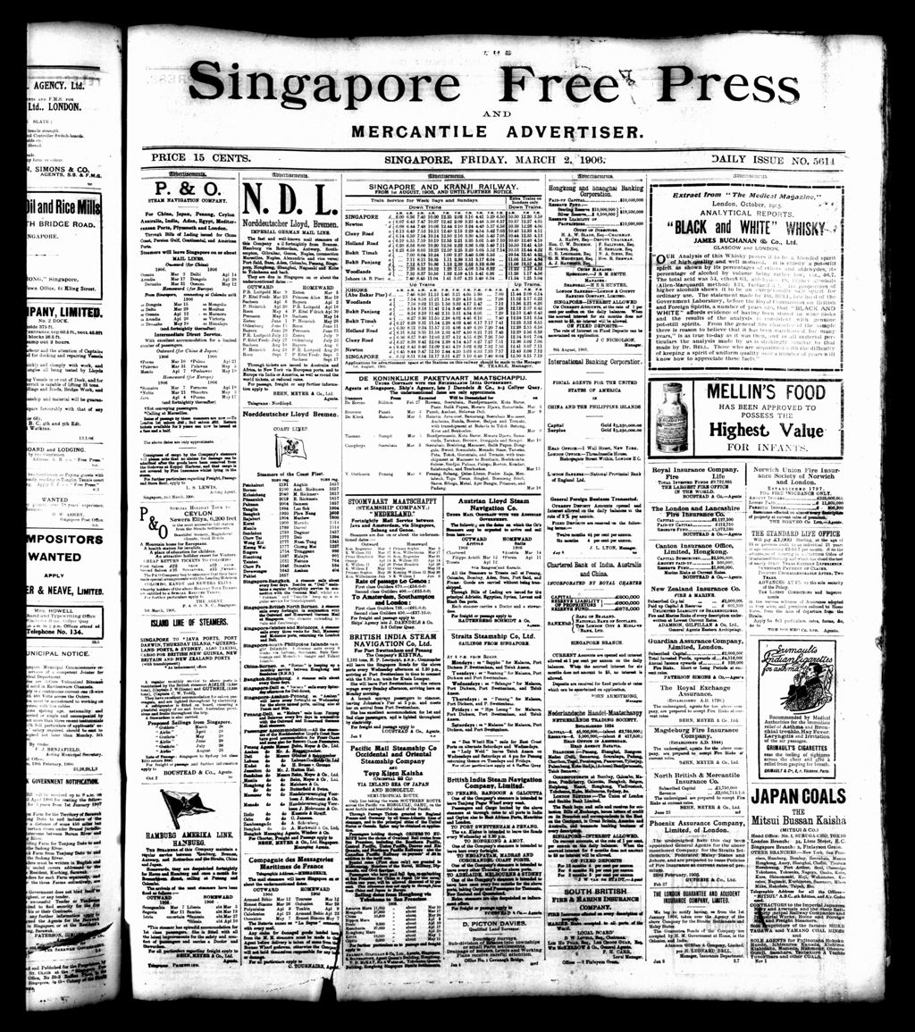 Miniature of Singapore Free Press and Mercantile Advertiser 02 March 1906