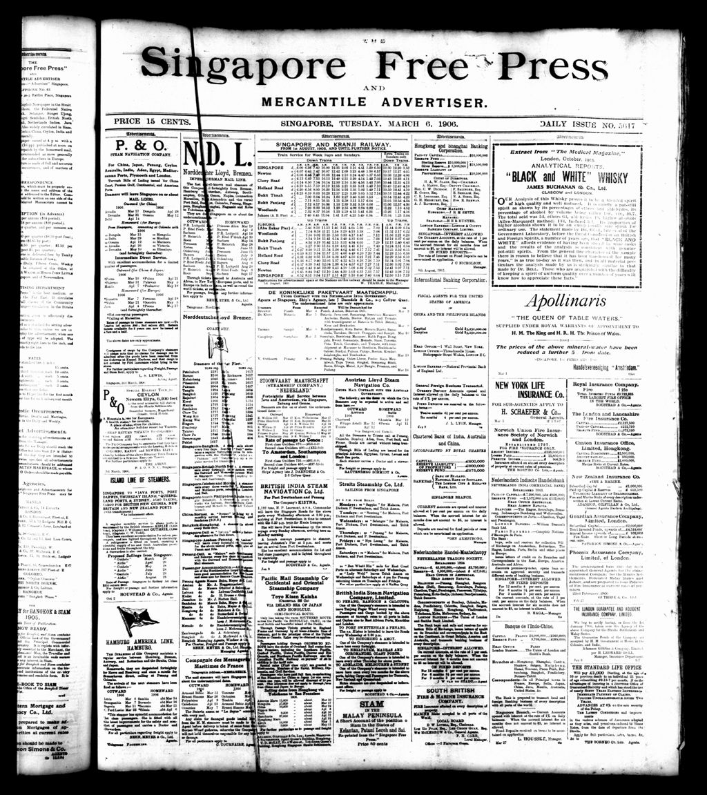 Miniature of Singapore Free Press and Mercantile Advertiser 06 March 1906