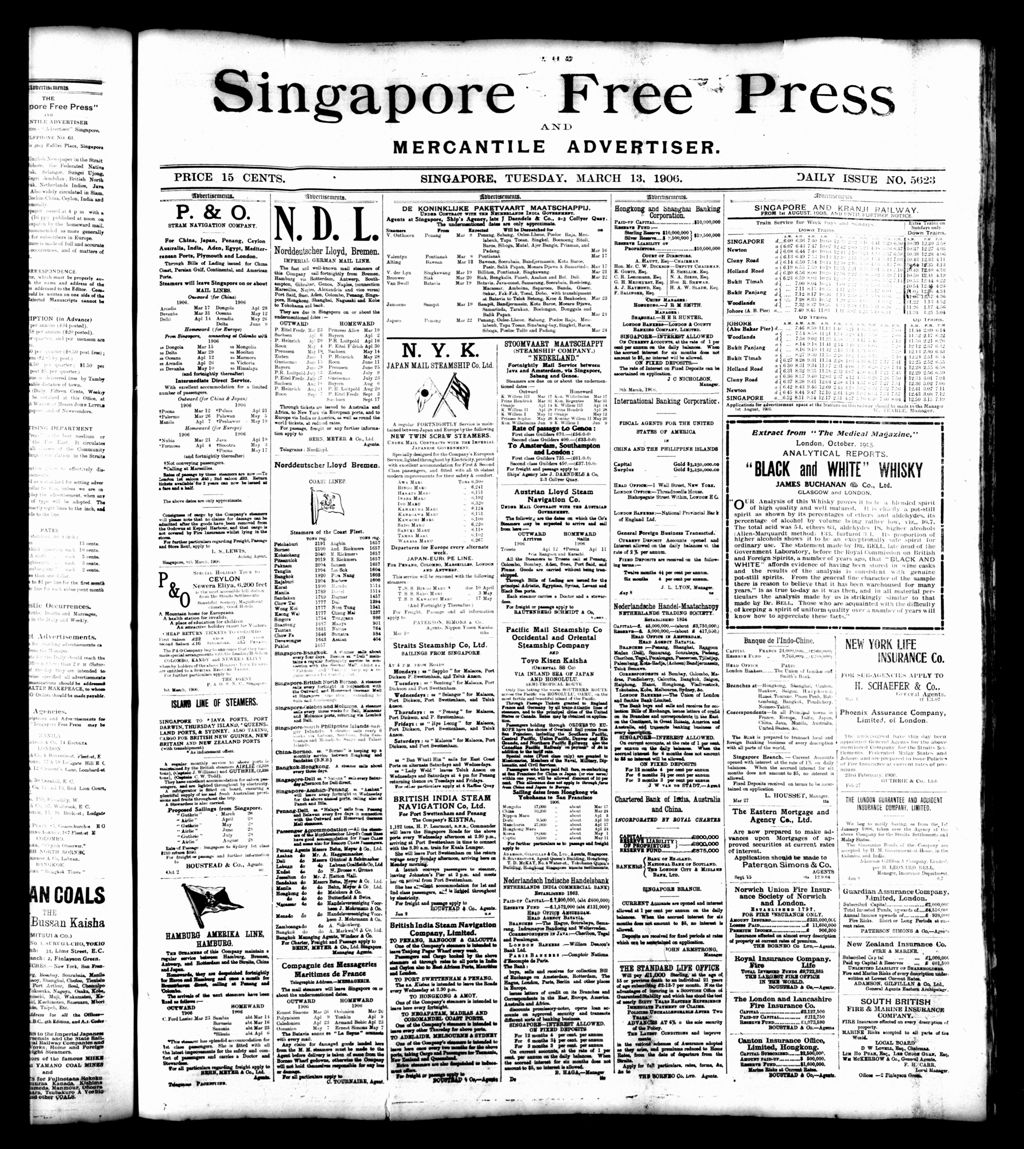 Miniature of Singapore Free Press and Mercantile Advertiser 13 March 1906