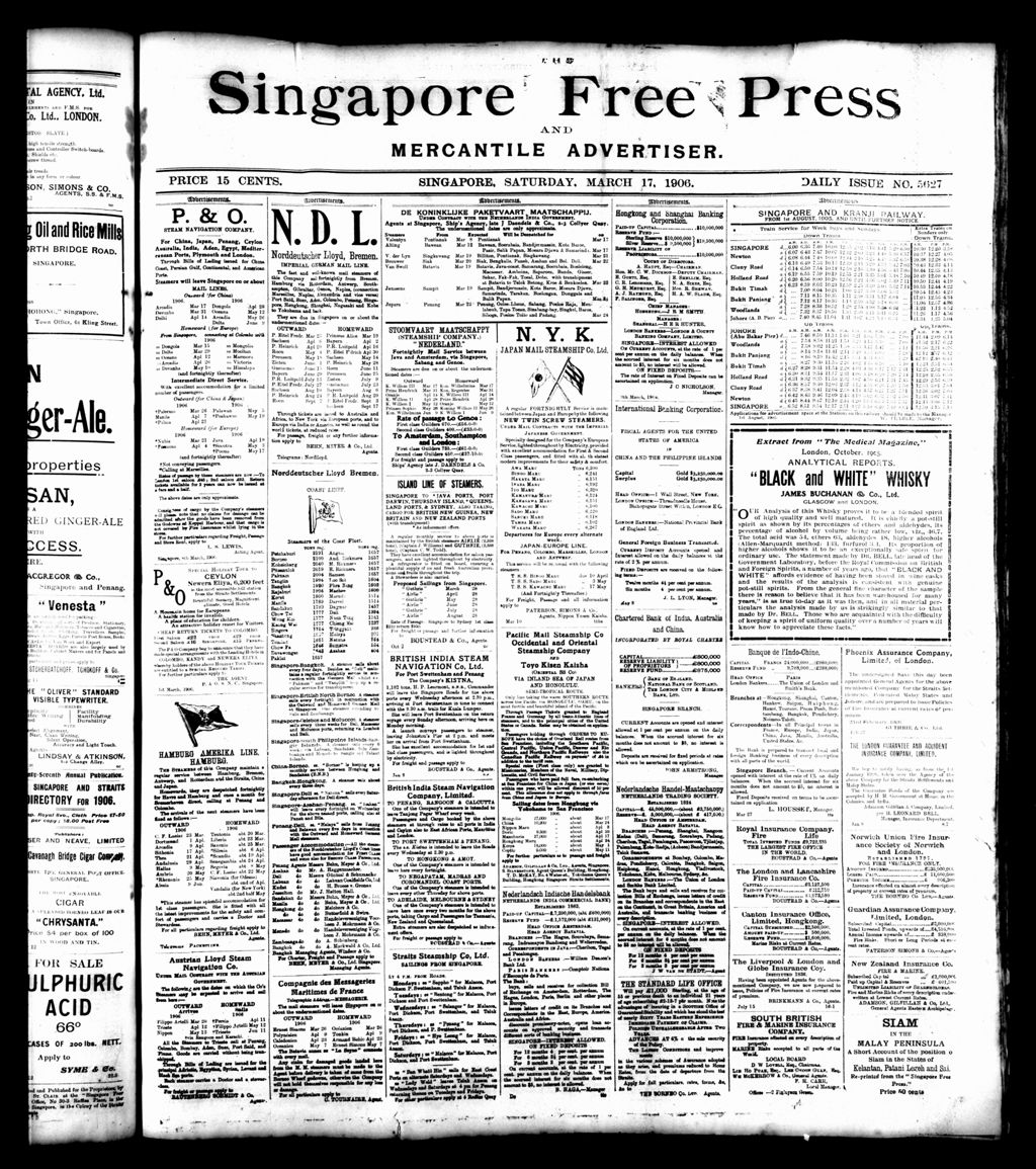 Miniature of Singapore Free Press and Mercantile Advertiser 17 March 1906