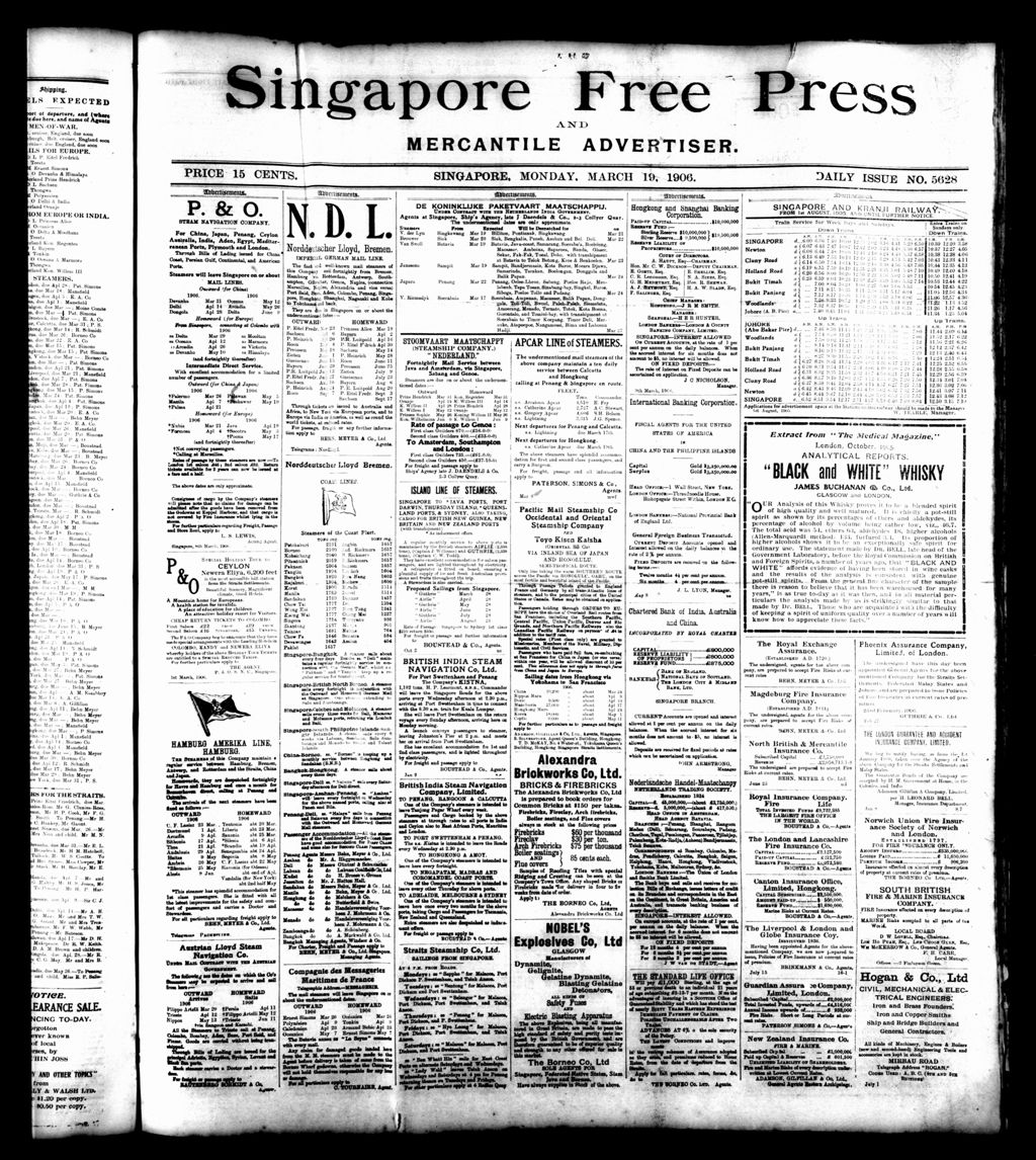 Miniature of Singapore Free Press and Mercantile Advertiser 19 March 1906