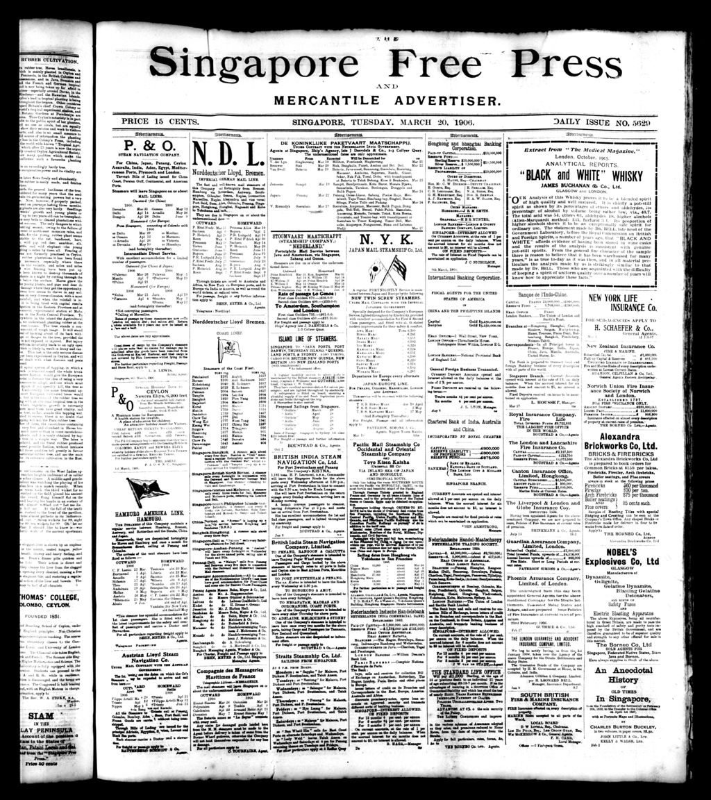 Miniature of Singapore Free Press and Mercantile Advertiser 20 March 1906