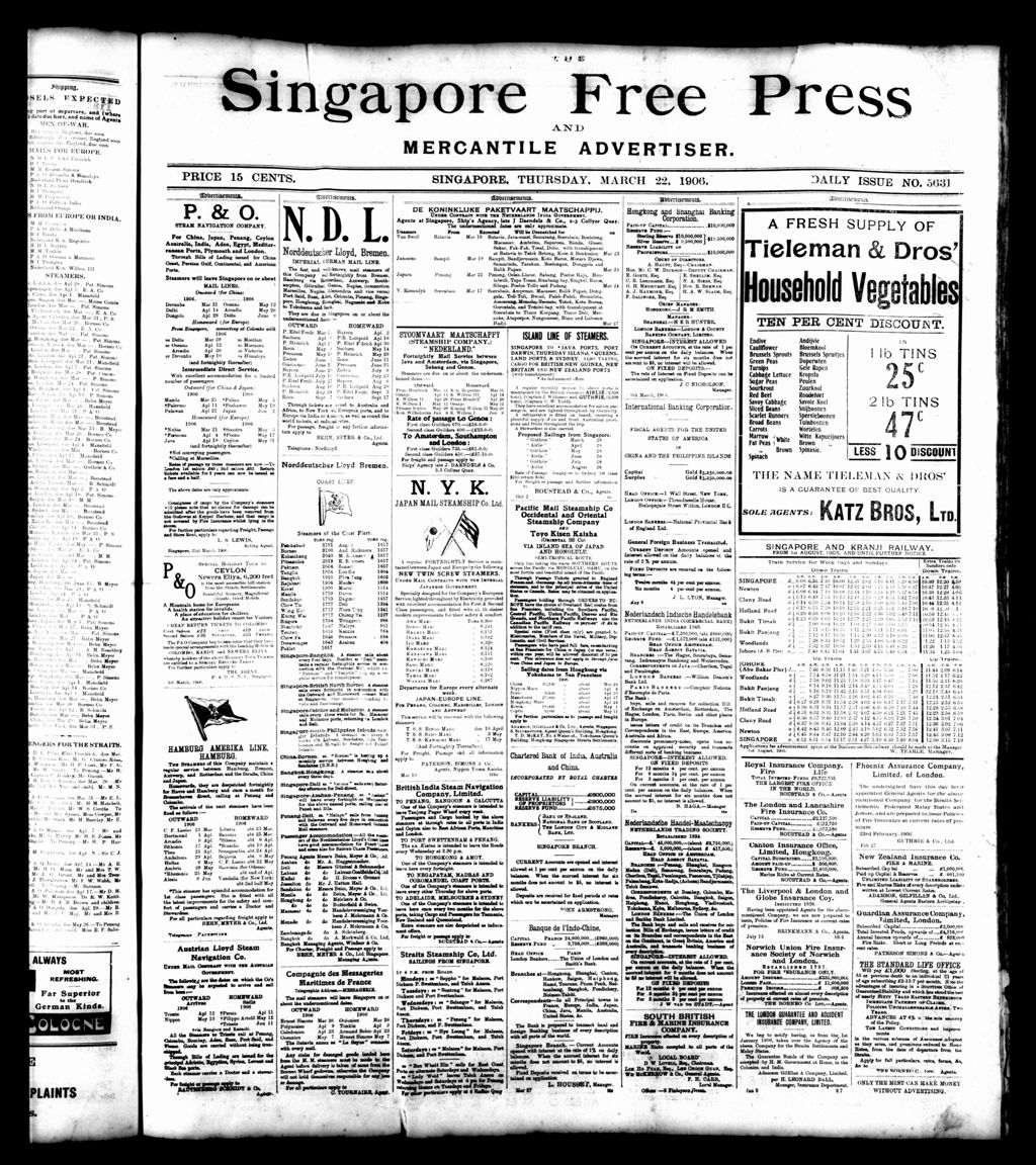 Miniature of Singapore Free Press and Mercantile Advertiser 22 March 1906