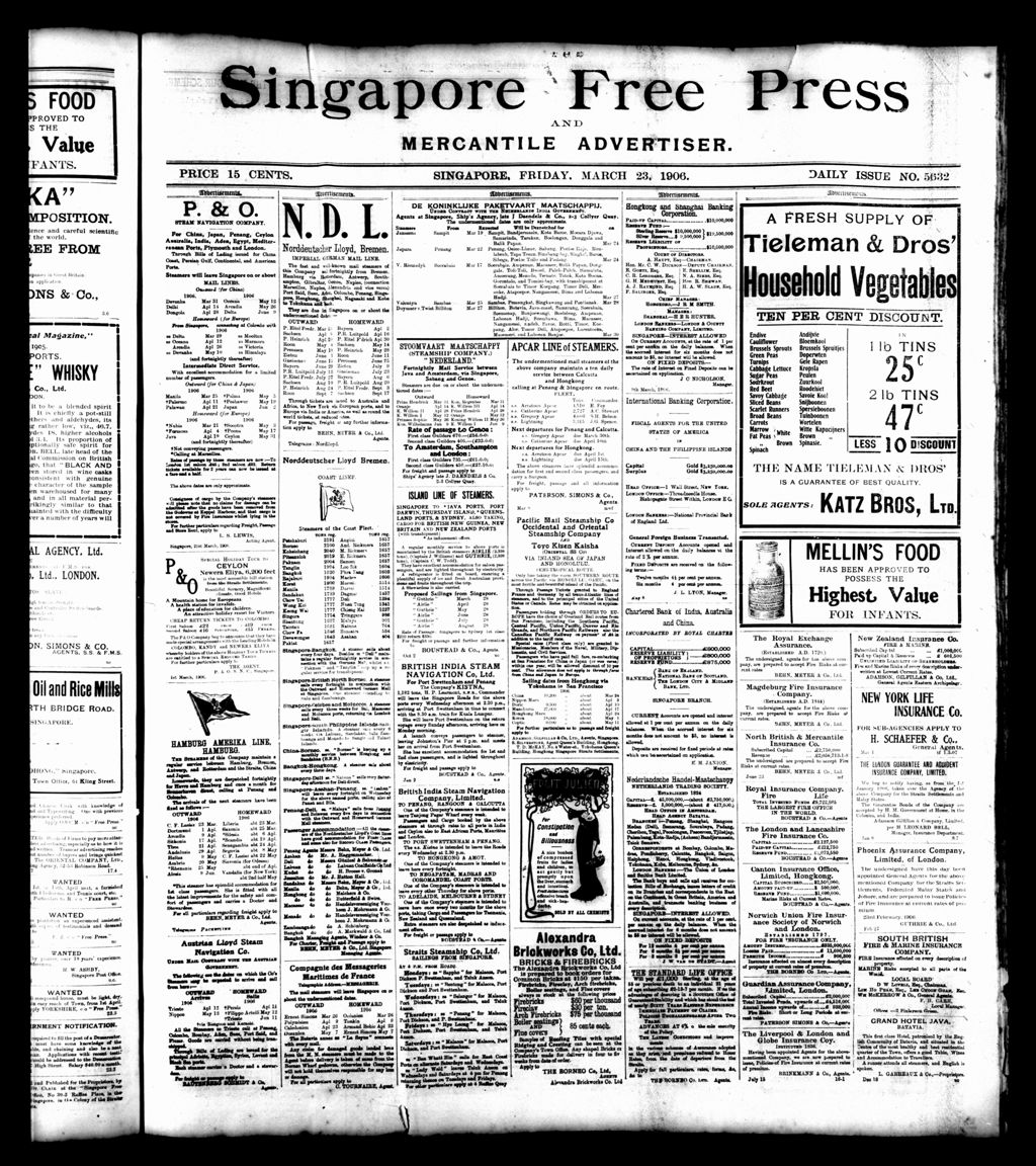 Miniature of Singapore Free Press and Mercantile Advertiser 23 March 1906