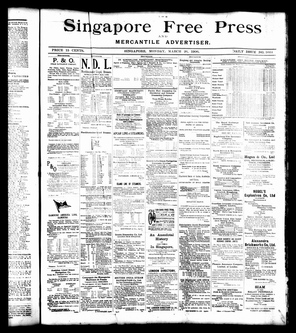 Miniature of Singapore Free Press and Mercantile Advertiser 26 March 1906