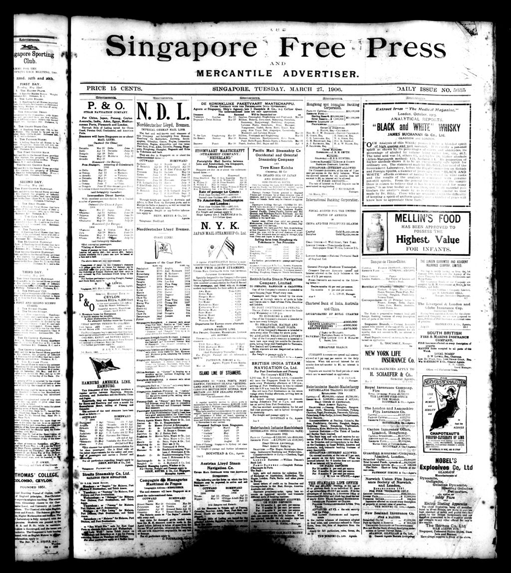 Miniature of Singapore Free Press and Mercantile Advertiser 27 March 1906