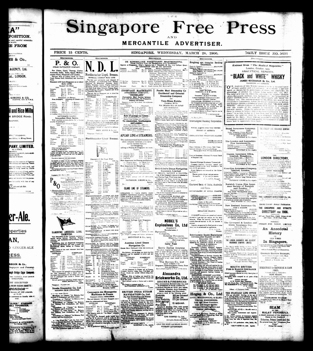 Miniature of Singapore Free Press and Mercantile Advertiser 28 March 1906