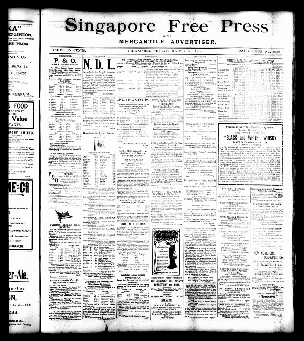 Miniature of Singapore Free Press and Mercantile Advertiser 30 March 1906