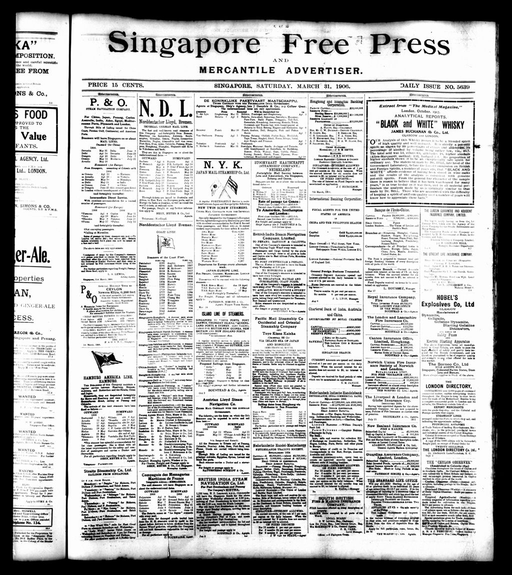 Miniature of Singapore Free Press and Mercantile Advertiser 31 March 1906