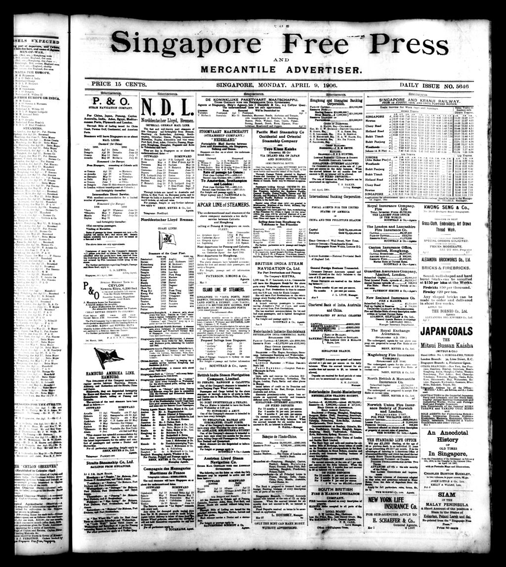 Miniature of Singapore Free Press and Mercantile Advertiser 09 April 1906