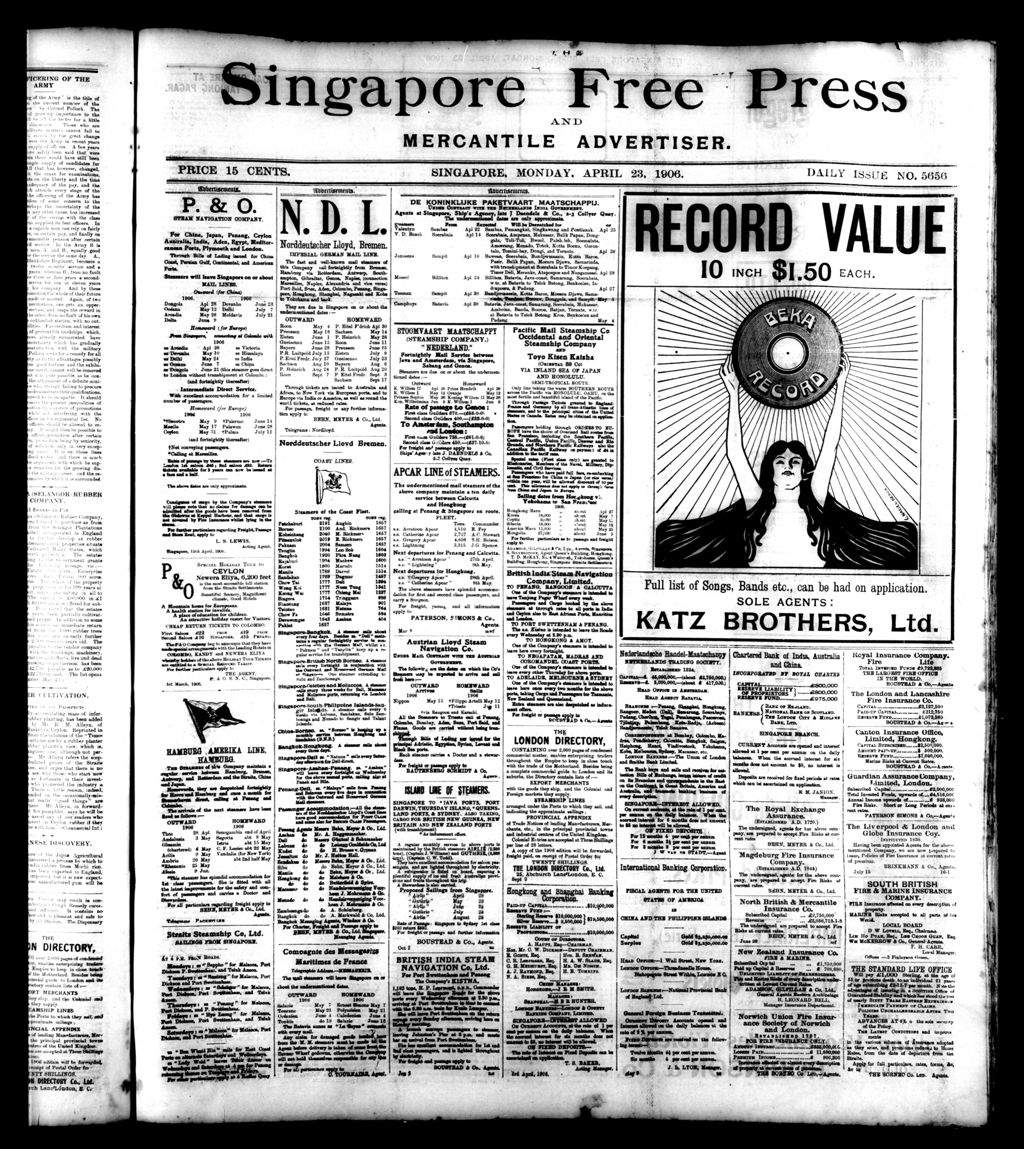 Miniature of Singapore Free Press and Mercantile Advertiser 23 April 1906