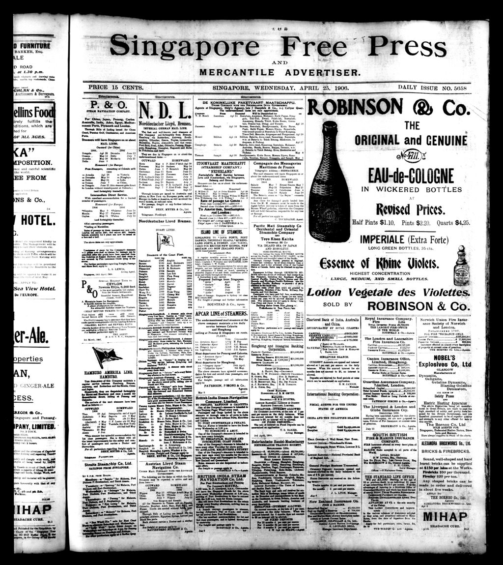 Miniature of Singapore Free Press and Mercantile Advertiser 25 April 1906