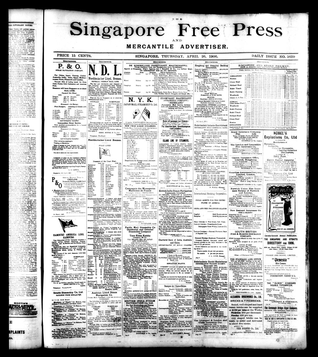 Miniature of Singapore Free Press and Mercantile Advertiser 26 April 1906