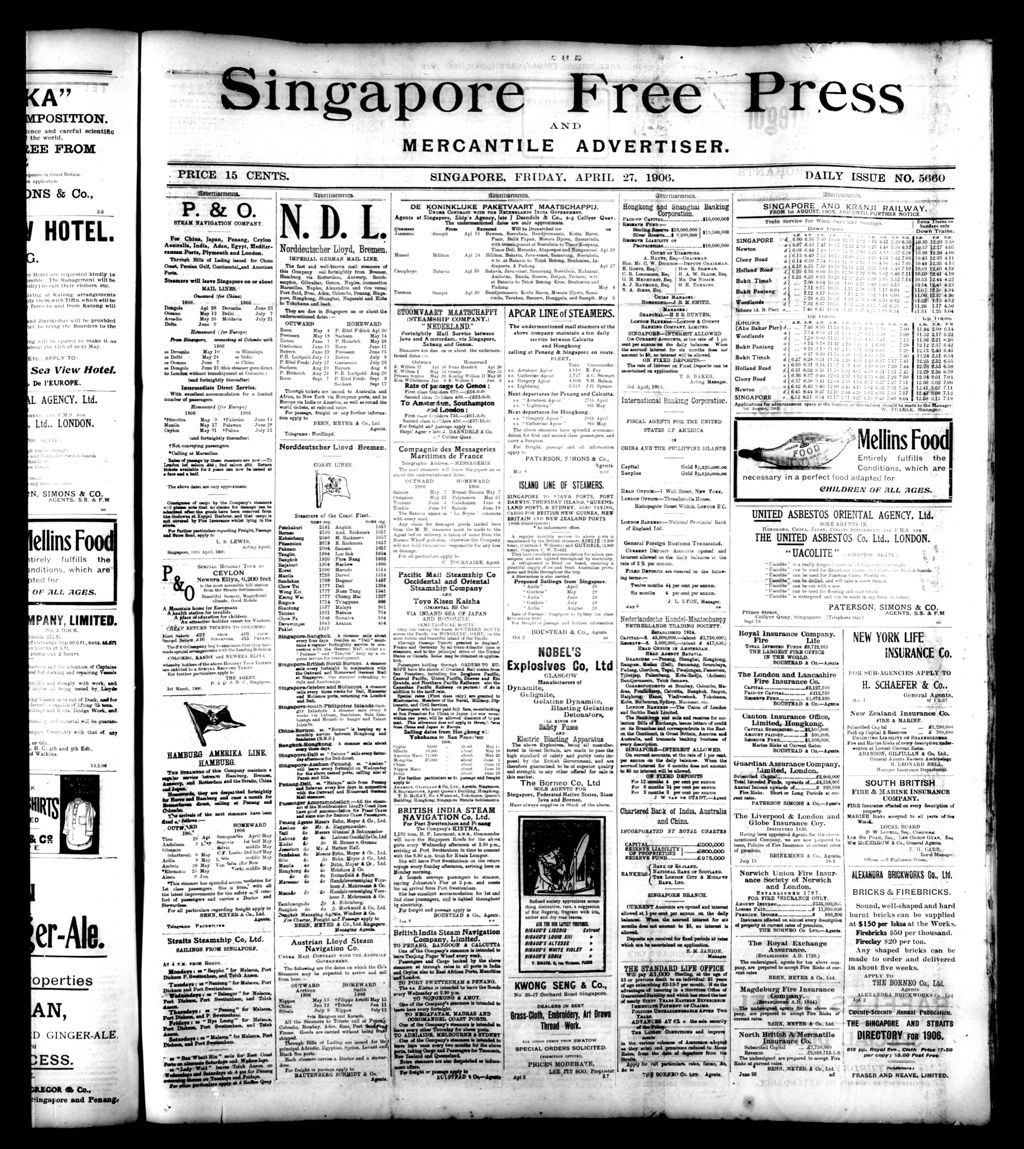 Miniature of Singapore Free Press and Mercantile Advertiser 27 April 1906