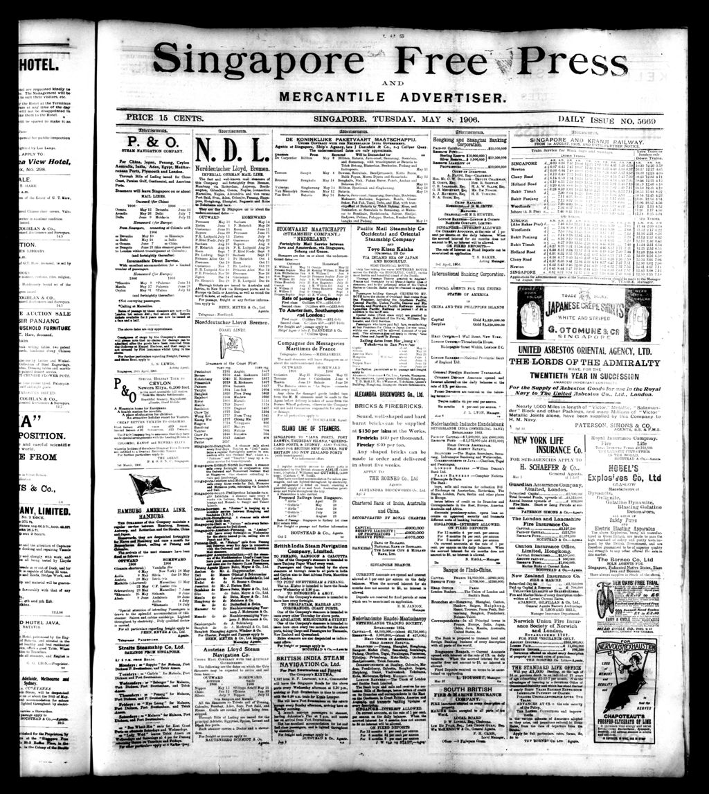 Miniature of Singapore Free Press and Mercantile Advertiser 08 May 1906