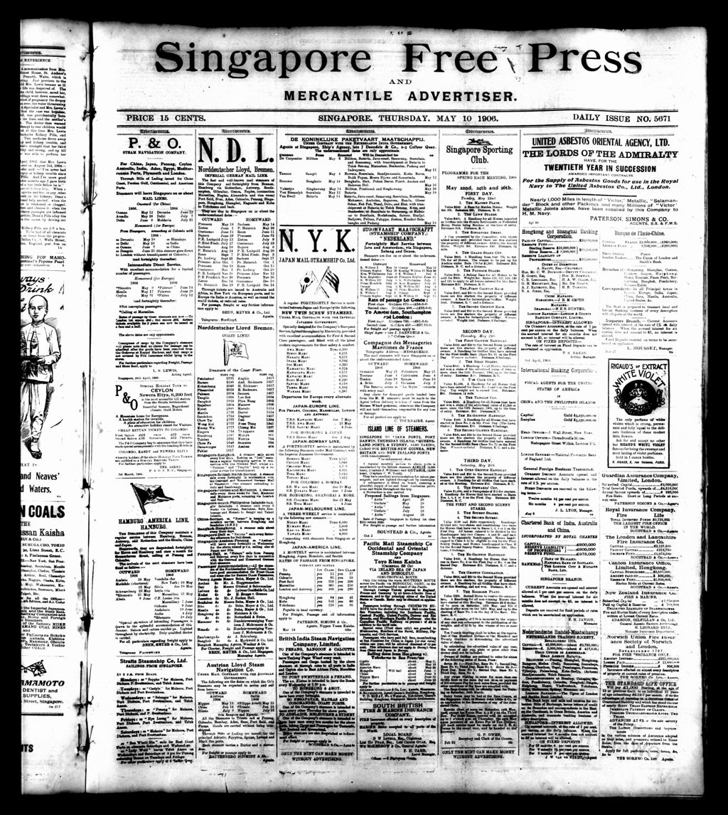 Miniature of Singapore Free Press and Mercantile Advertiser 10 May 1906