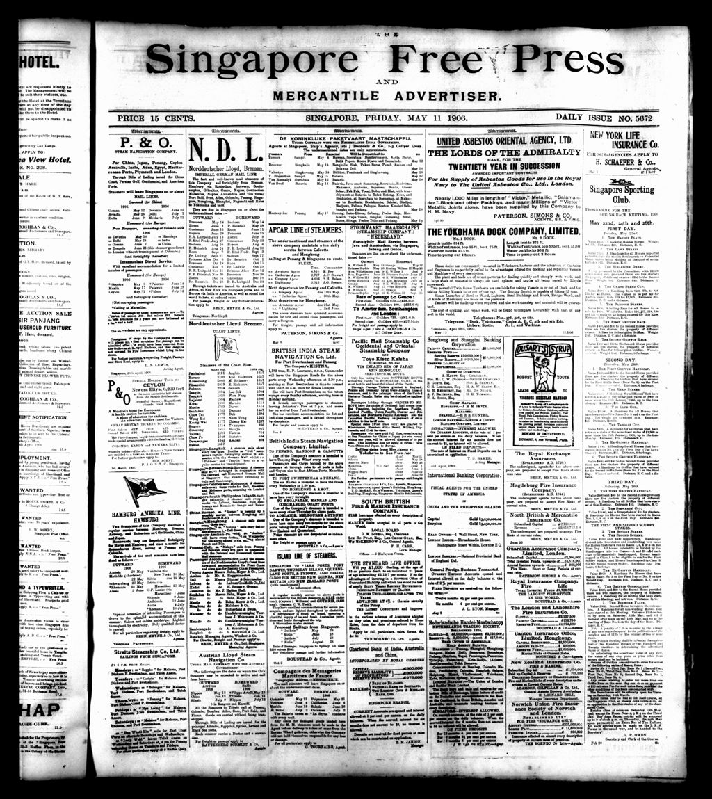 Miniature of Singapore Free Press and Mercantile Advertiser 11 May 1906