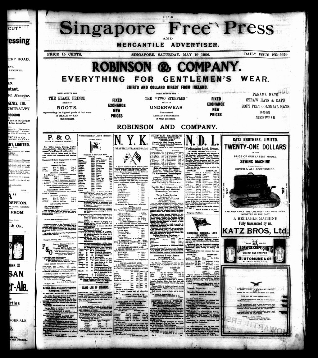 Miniature of Singapore Free Press and Mercantile Advertiser 19 May 1906