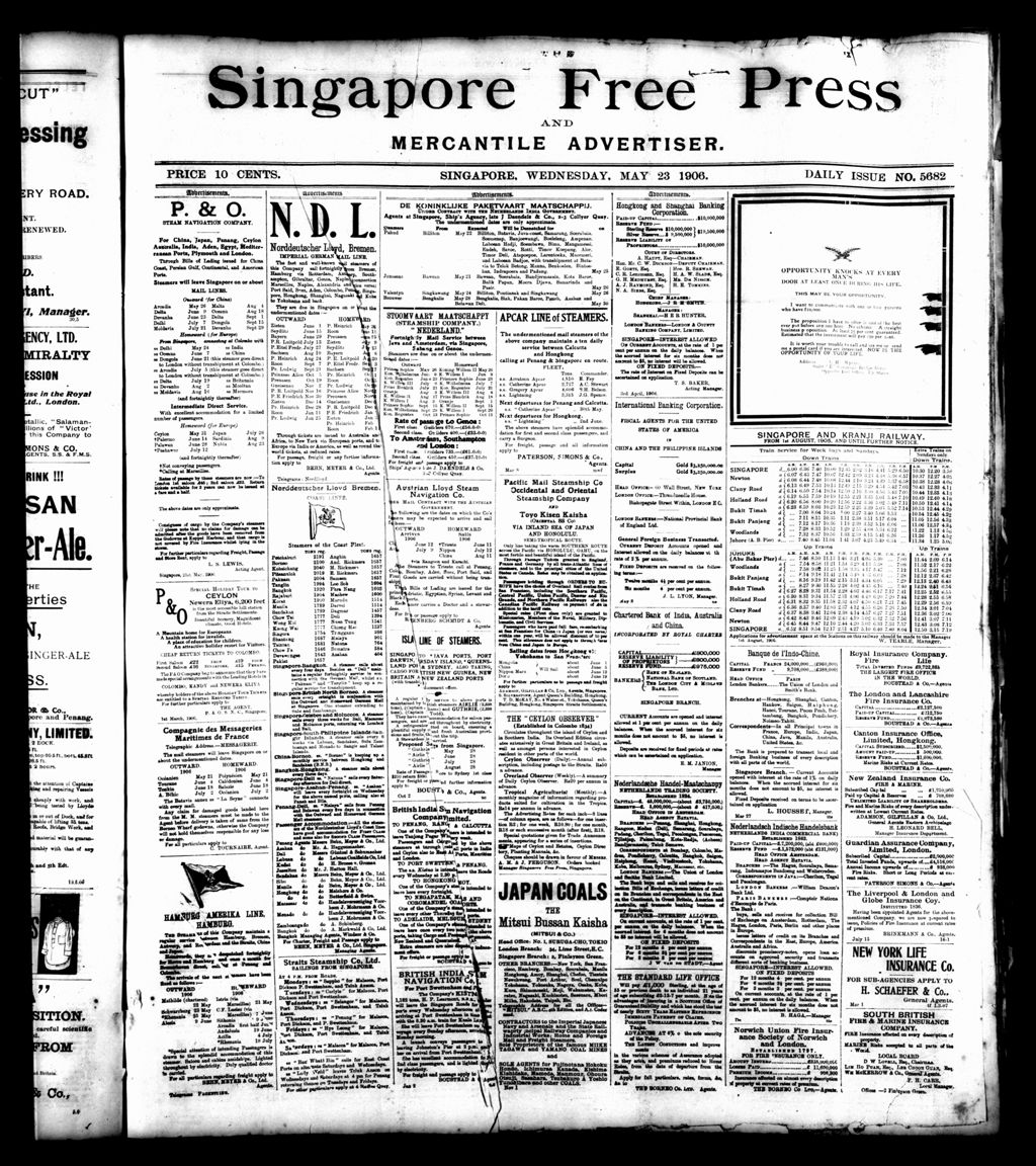 Miniature of Singapore Free Press and Mercantile Advertiser 23 May 1906