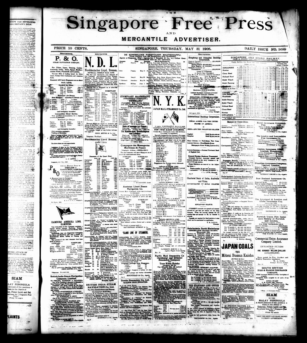 Miniature of Singapore Free Press and Mercantile Advertiser 31 May 1906