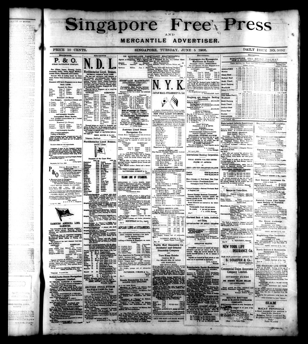 Miniature of Singapore Free Press and Mercantile Advertiser 05 June 1906