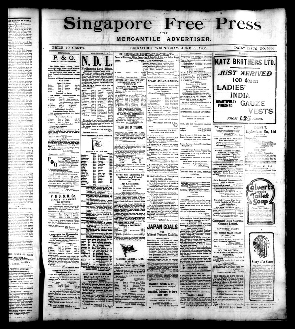 Miniature of Singapore Free Press and Mercantile Advertiser 06 June 1906