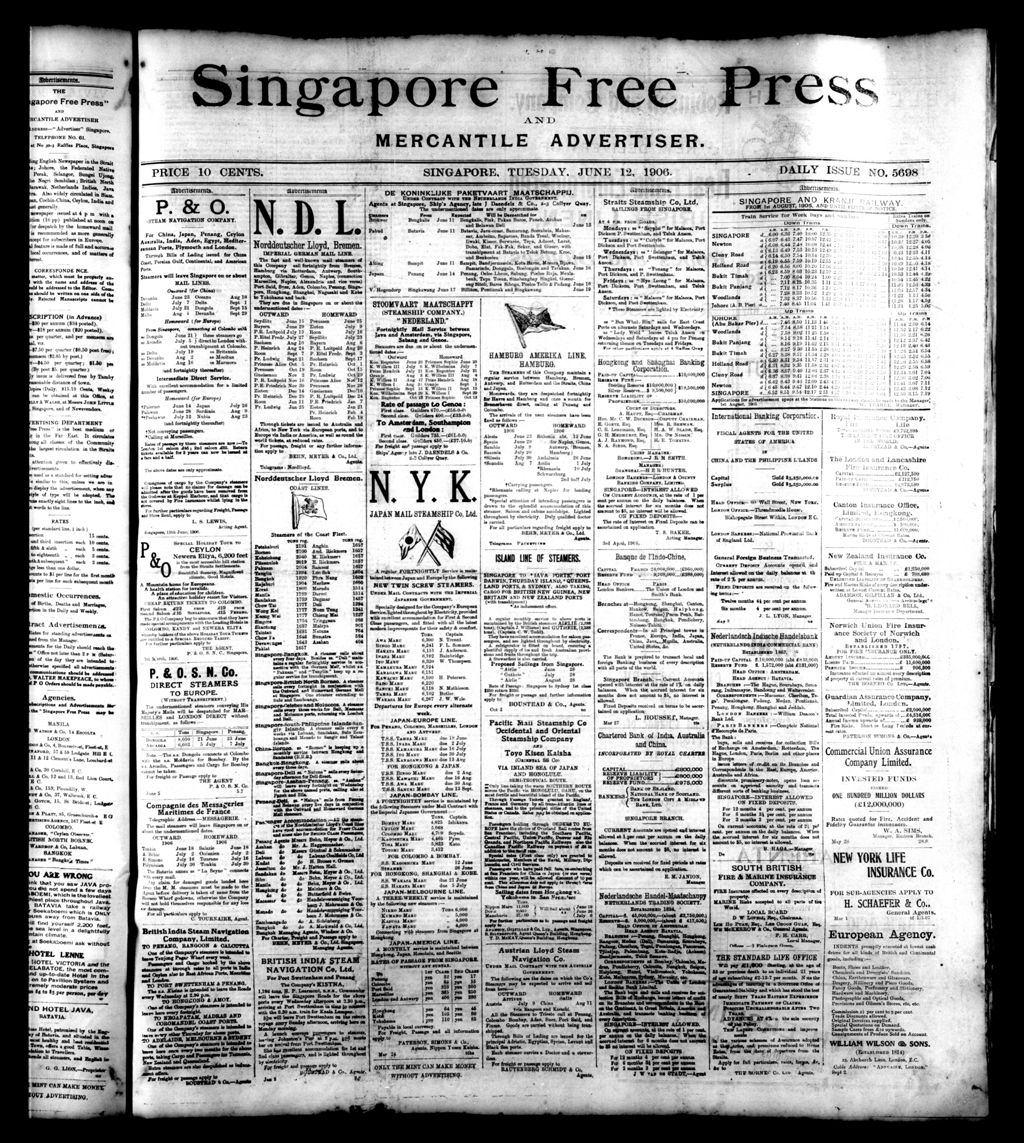 Miniature of Singapore Free Press and Mercantile Advertiser 12 June 1906