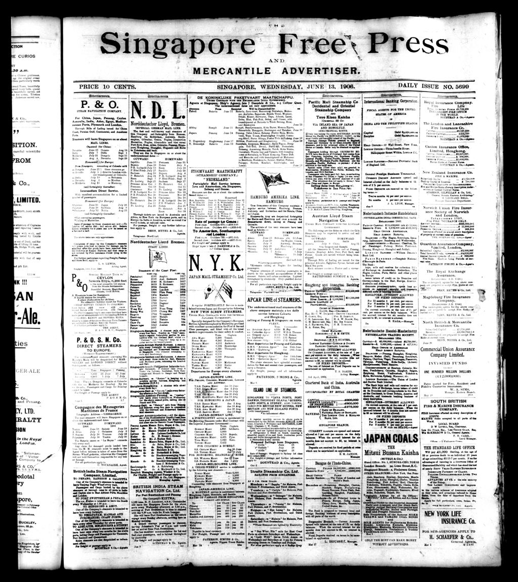 Miniature of Singapore Free Press and Mercantile Advertiser 13 June 1906