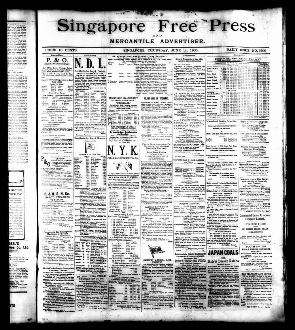 Miniature of Singapore Free Press and Mercantile Advertiser 14 June 1906