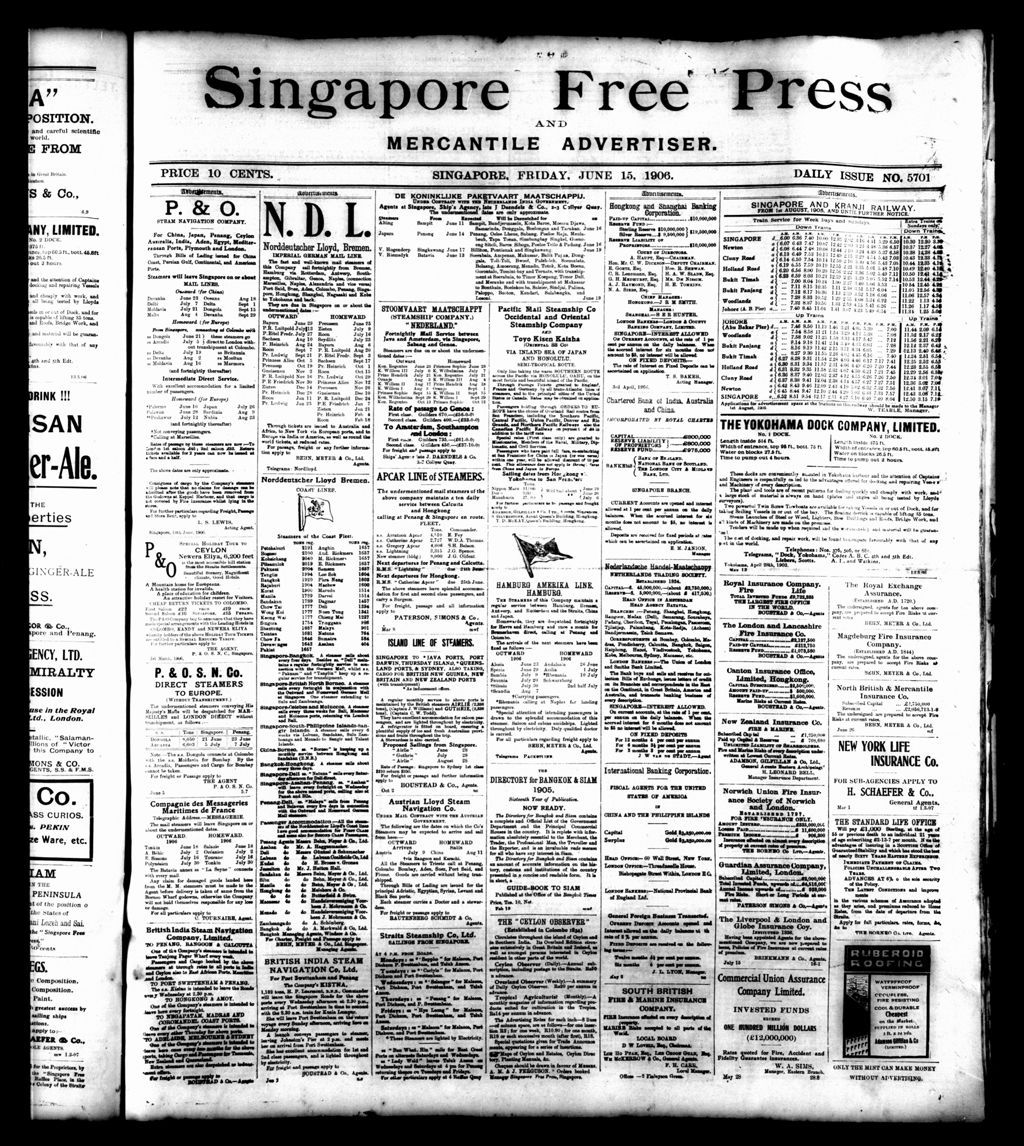 Miniature of Singapore Free Press and Mercantile Advertiser 15 June 1906