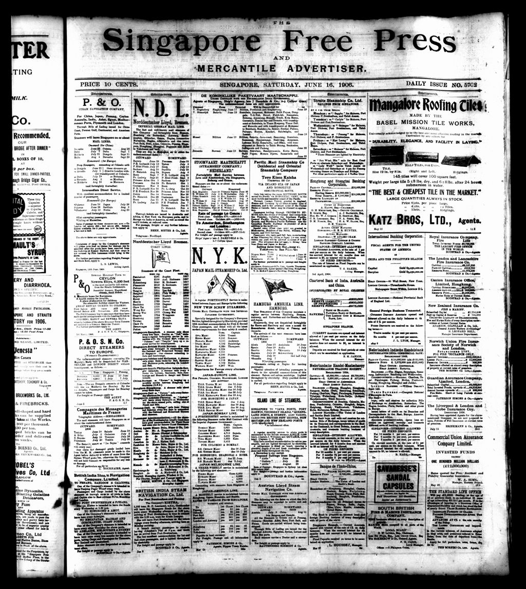 Miniature of Singapore Free Press and Mercantile Advertiser 16 June 1906