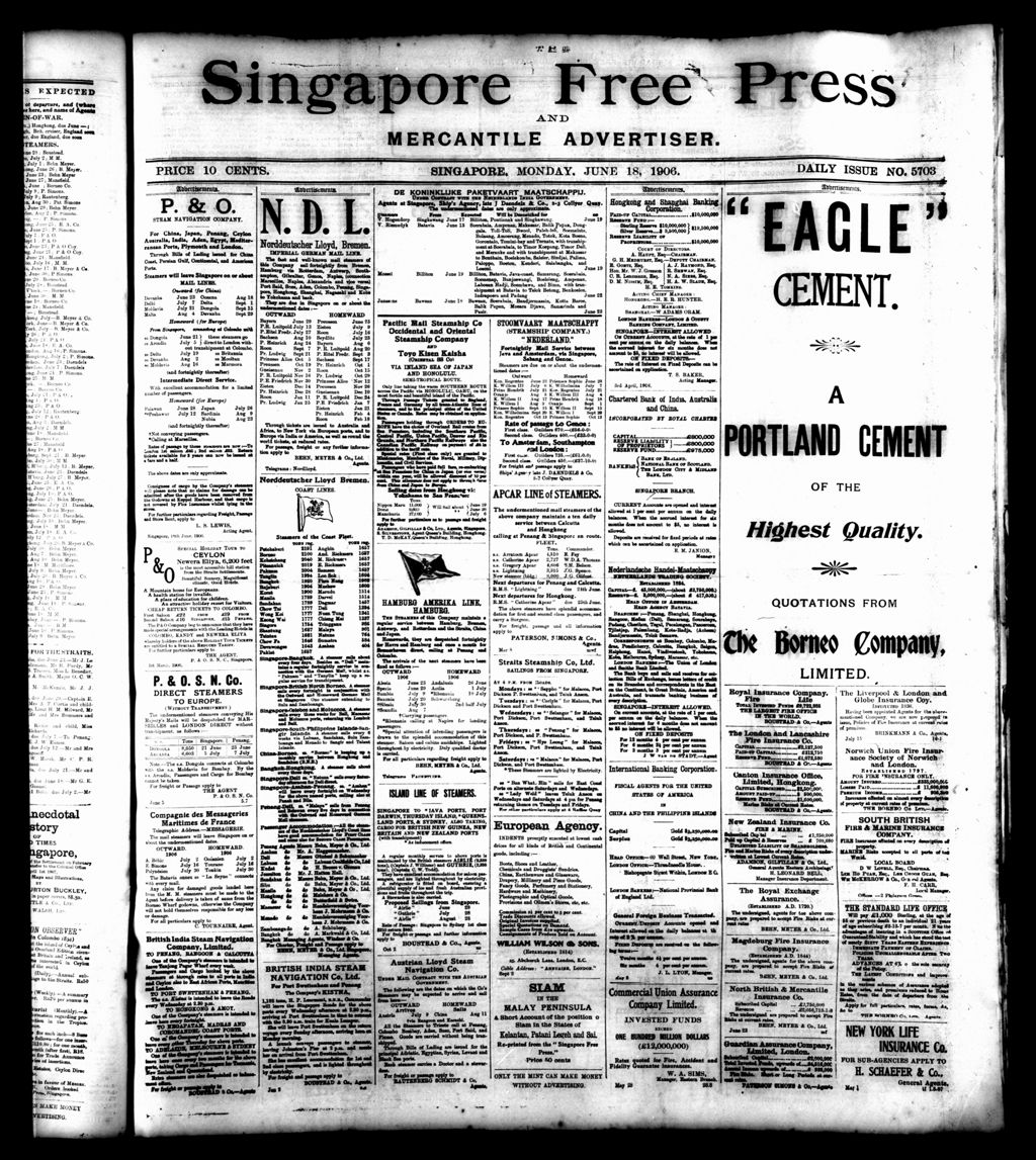 Miniature of Singapore Free Press and Mercantile Advertiser 18 June 1906