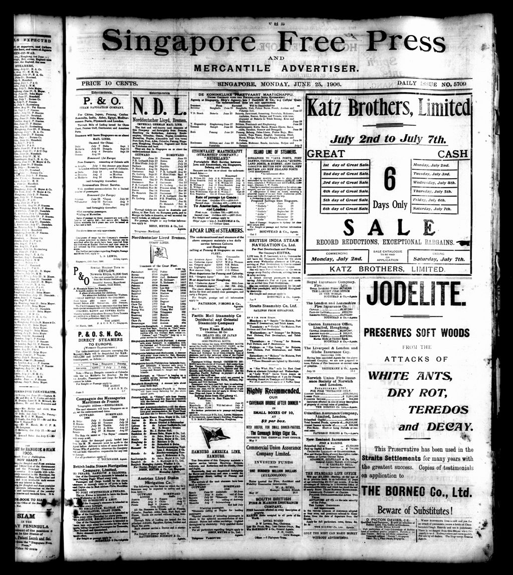 Miniature of Singapore Free Press and Mercantile Advertiser 25 June 1906