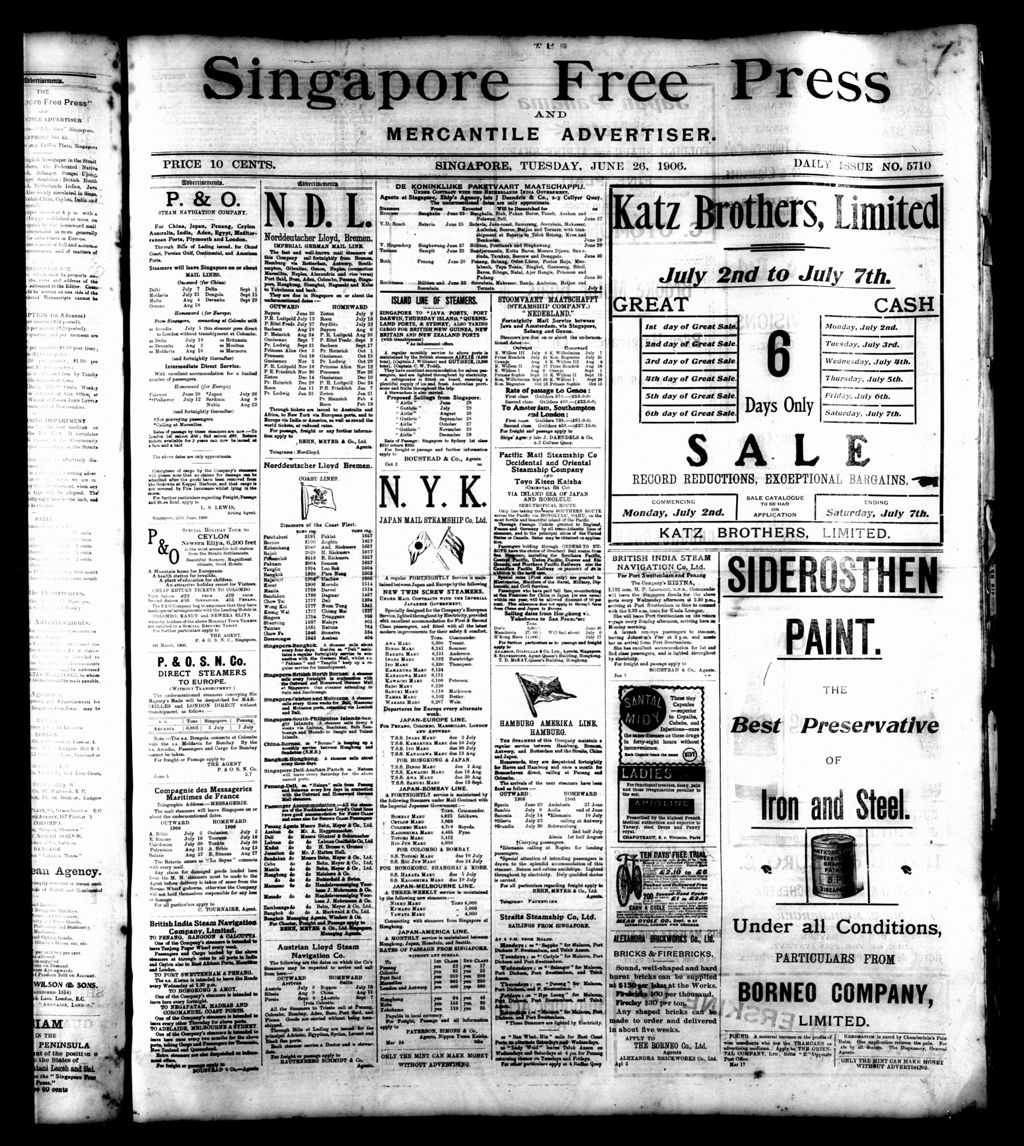 Miniature of Singapore Free Press and Mercantile Advertiser 26 June 1906