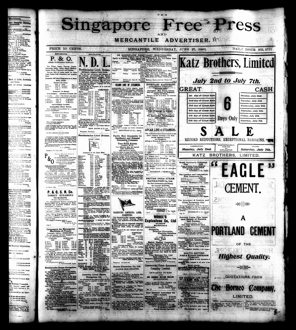 Miniature of Singapore Free Press and Mercantile Advertiser 27 June 1906