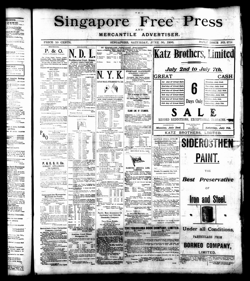 Miniature of Singapore Free Press and Mercantile Advertiser 30 June 1906