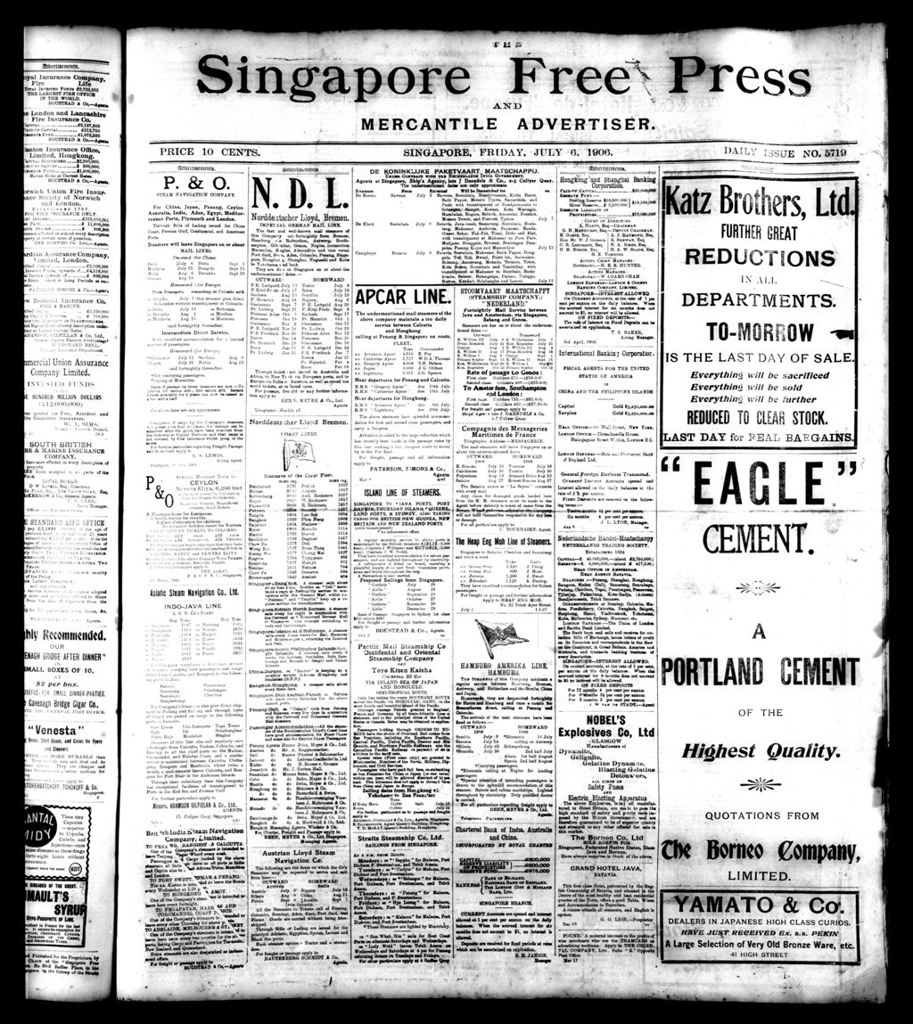 Miniature of Singapore Free Press and Mercantile Advertiser 06 July 1906